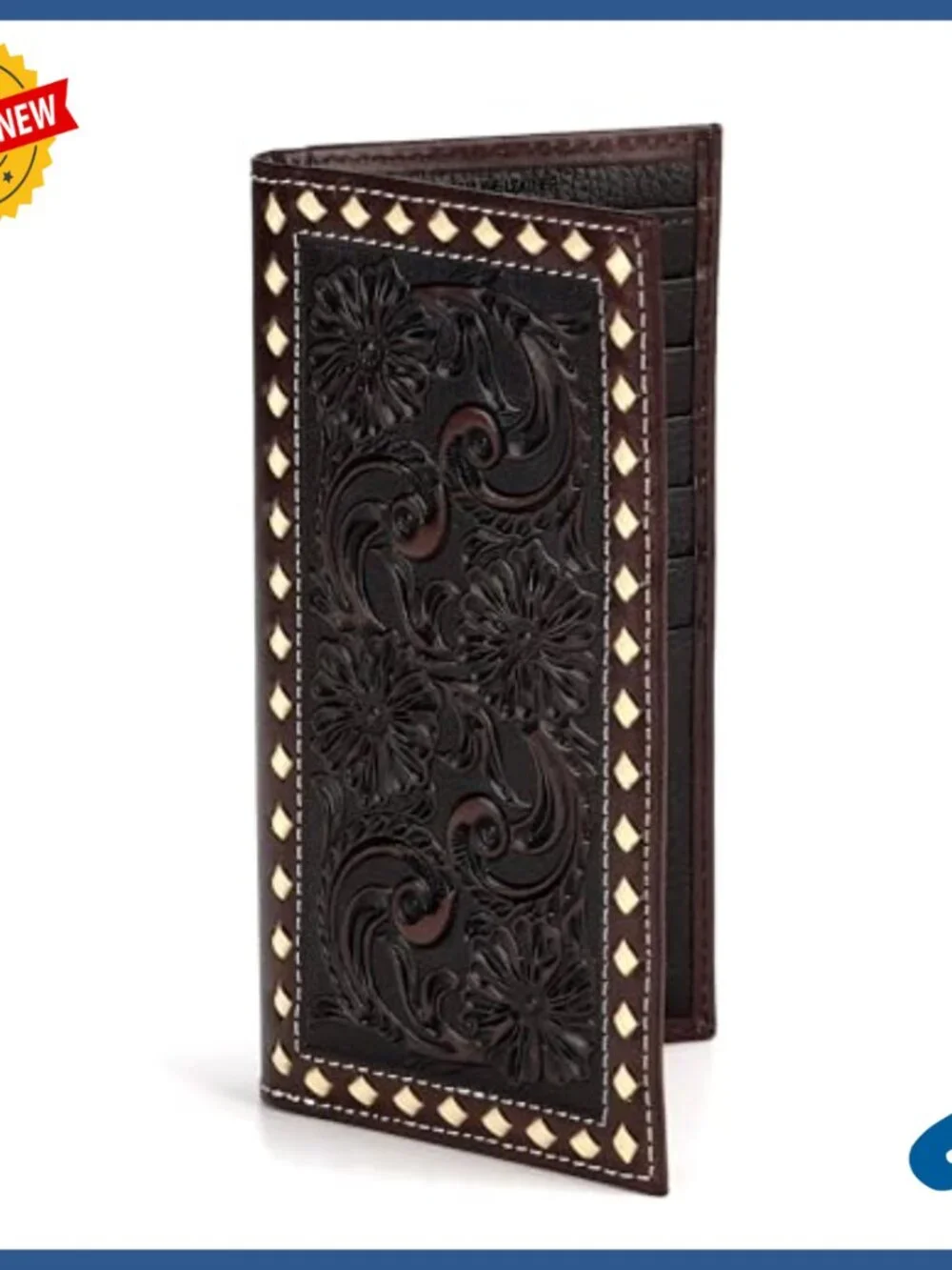 Genuine Leather Slim Wallet with Floral Embossing and RFID Protection